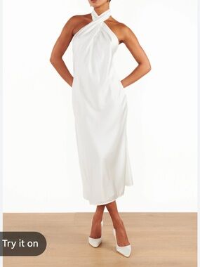 Show Me Your Mumu Ivory Cross-Neck Halter Midi Dress